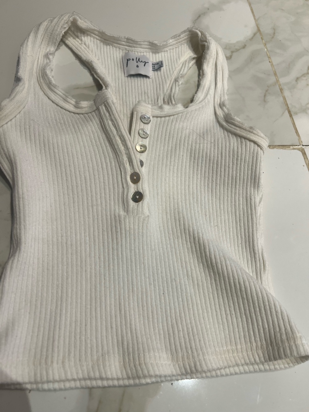 Princess Polly White Ribbed Henley Tank Top